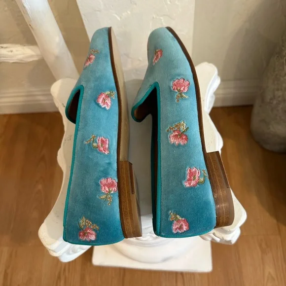 LoveShackFancy x Stubbs and Wootton Roses Slipper in Turquoise Blue Velvet - Picture 13 of 17